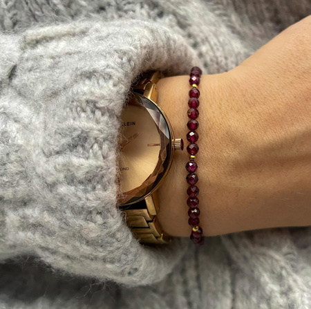 Bransoletka srebrna pozłacana z kamieni naturalnych granat 3mm