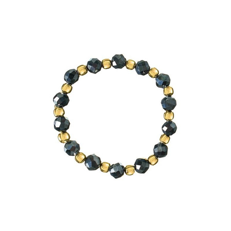 Elastic black spinel ring with gold-plated balls