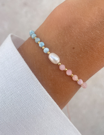 Bransoletka na nici z larimaru i opalu z perłą Bella - kreatywność, odrodzenie, entuzjazm