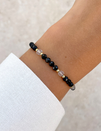 Bracelet on rubber band agate mossy with hematite - abundance, confidence, optimism