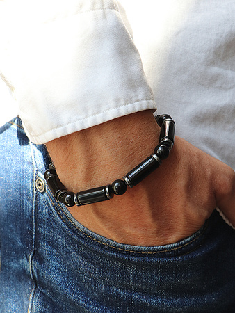 Bransoletka męska - czarny turmalin, hematyt