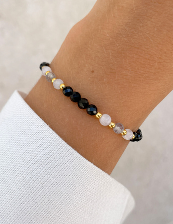 Talizman - czarny turmalin, kamień księżycowy, labradoryt, hematyt - ochrona i pewność siebie