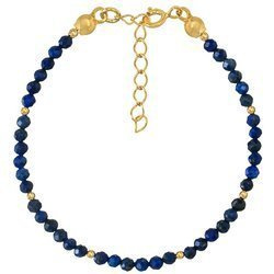Bransoletka srebrna pozłacana z kamieni naturalnych lapis lazuli 3 mm