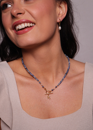 Naszyjnik sodalit i kamień księżycowy toggle z zawieszką