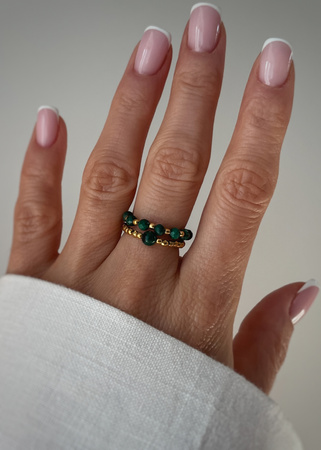 Set of Three Elastic Natural Stone Rings - Champagne Cubic Zirconia and Rhodonite