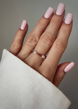 Pierścionek Elastyczny Kamienie Naturalne Turmalin Srebro Pozłacane