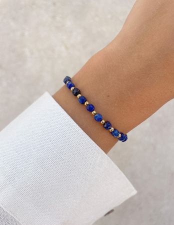 Bransoletka na gumce z lapis lazuli z hematytem - szczęście, dobrobyt, mądrość i odwaga