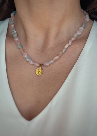 Naszyjnik z kamieni naturalnych Morganit pozłacany z zawieszką