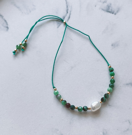 Bransoletka kamienie naturalne zoisyt z rubinem perła nić jedwabna