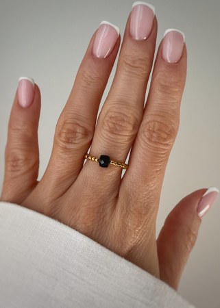 Pierścionek elastyczny hematyt, czarny turmalin - sukces, odwaga, ochrona, dobrobyt