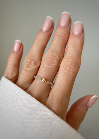 Pierścionek elastyczny Labradoryt z perłą