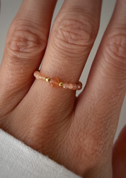 Elastic Ring Natural Stones Amazonite and Pearls Silver Gold Plated