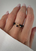 Set of Three Elastic Natural Stone Rings - Champagne Cubic Zirconia and Rhodonite