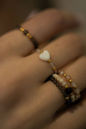 Elastic Ring Natural Stones Rose Quartz, Rhodochrosite, Mother of Pearl