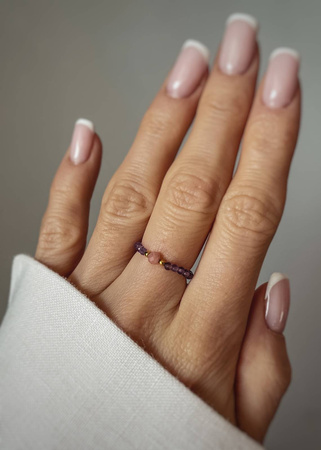 Pierścionek Elastyczny Kamienie Naturalne Rodochrozyt i Ametyst