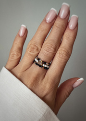 Set of Three Elastic Natural Stone Rings - Champagne Cubic Zirconia and Rhodonite