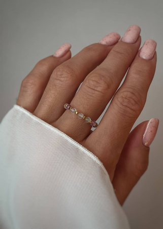 Elastic ring Natural Stones Fluorite Silver Gold-plated