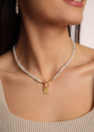 Naszyjnik z kamieni naturalnych Morganit pozłacany Toggle zawieszka