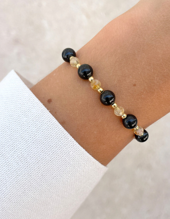 Bracelet on rubber band agate mossy with hematite - abundance, confidence, optimism