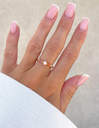 Pierścionek elastyczny - Mix Cyrkonii z Perłą Lea