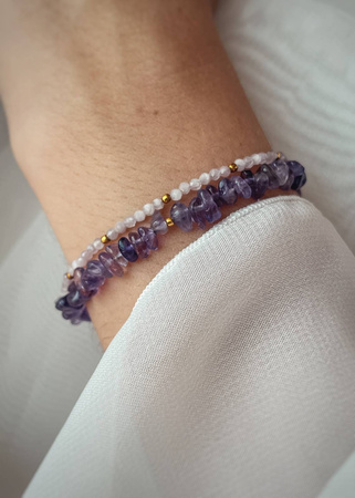 Zestaw Dwóch Bransoletek z zapięciem - Ametyst, Kunzyt 