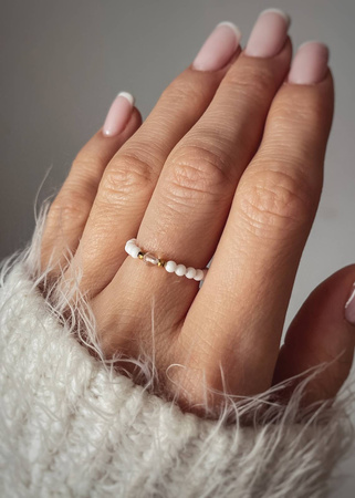 Pierścionek Elastyczny Kamienie Naturalne Ceramika i Kryształ Górski