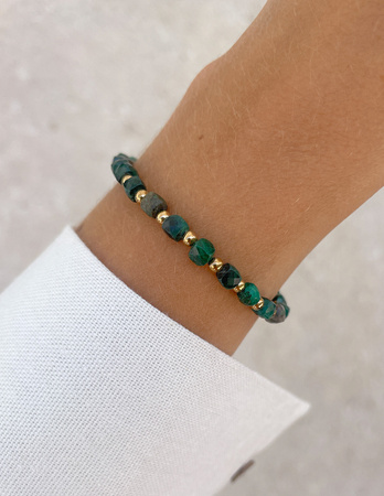 Bransoletka na gumce z malachitu z hematytem - ochrona, szczęście, obfitość, optymizm