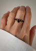 Set of Three Elastic Natural Stone Rings - Champagne Cubic Zirconia and Rhodonite