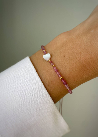Bracelet and Ring Set - Rose Quartz, Rhodochrosite and Mother of Pearl