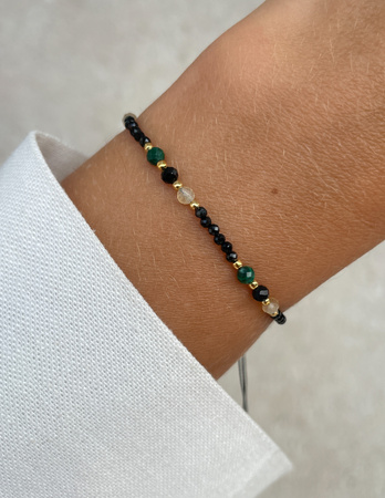 Bransoletka na nici z czarnym turmalinem, malachitem i cytrynem - ochrona i dobrobyt