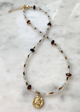 Naszyjnik Znak Zodiaku Bliźnięta Kamienie Naturalne z Zawieszką