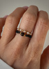 Set of Three Elastic Natural Stone Rings - Champagne Cubic Zirconia and Rhodonite