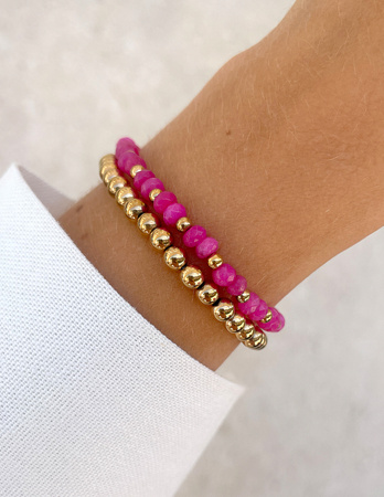 Bransoletki na gumce - jadeit różowy z hematytem