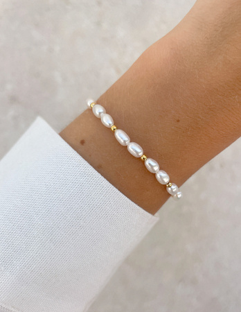 Bransoletka na gumce z perłami Bella z hematytem - bogactwo, odrodzenie, radość