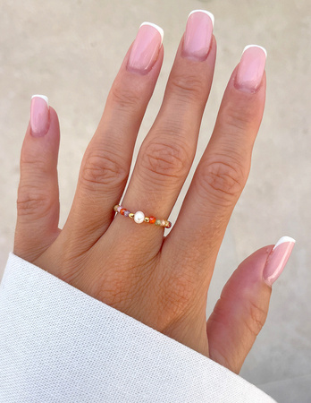 Pierścionek elastyczny - Mix Cyrkonii z Perłą Lea