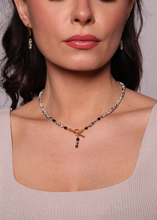 Naszyjnik jaspis dalmatyński i czarny turmalin toggle z zawieszką