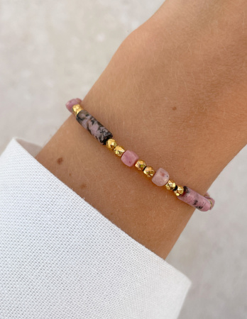 Bransoletka na gumce rodonit z hematytem - miłość, zrozumienie, wsparcie