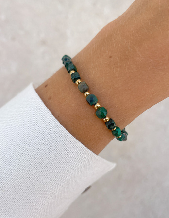 Bransoletka na gumce z malachitu z hematytem - ochrona, szczęście, obfitość, optymizm