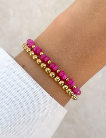 Bransoletki na gumce - jadeit różowy z hematytem