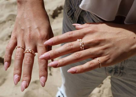 Elastic Ring Natural Stones Rose Quartz and Rhodochrosite