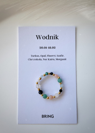Pierścionek elastyczny znak zodiaku Wodnik pozłacany