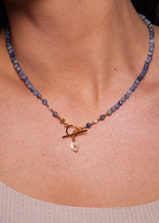 Naszyjnik sodalit i kamień księżycowy toggle z zawieszką