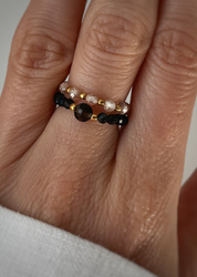 Set of Three Elastic Natural Stone Rings - Champagne Cubic Zirconia and Rhodonite