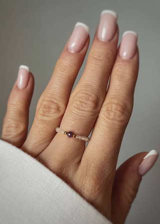 Pierścionek Elastyczny Kamienie Naturalne Kryształ Górski i Rubin