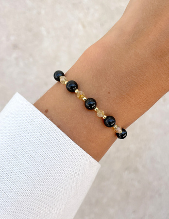 Bracelet on rubber band agate mossy with hematite - abundance, confidence, optimism