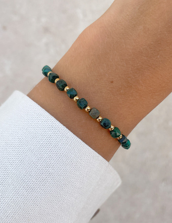 Bransoletka na gumce z malachitu z hematytem - ochrona, szczęście, obfitość, optymizm