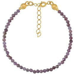 Bransoletka srebrna pozłacana z kamieni naturalnych rubiny 3 mm