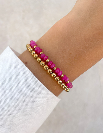 Bransoletki na gumce - jadeit różowy z hematytem