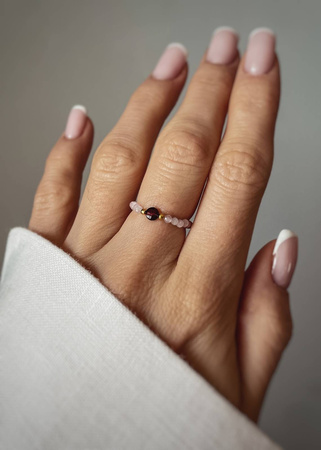 Pierścionek Elastyczny Kamienie Naturalne Kunzyt i Granat