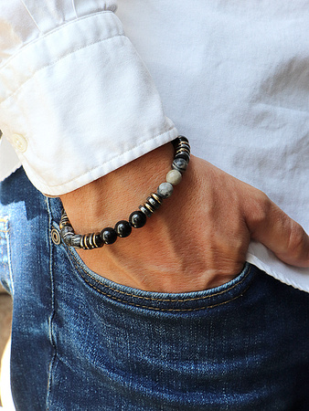 Bransoletka męska - czarny turmalin, jaspis, hematyt